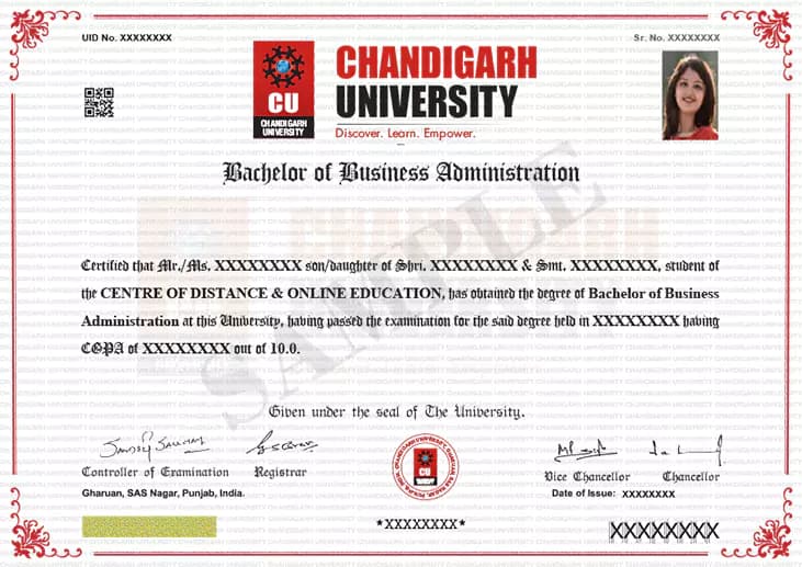 Chandigarh University Online degree certificate